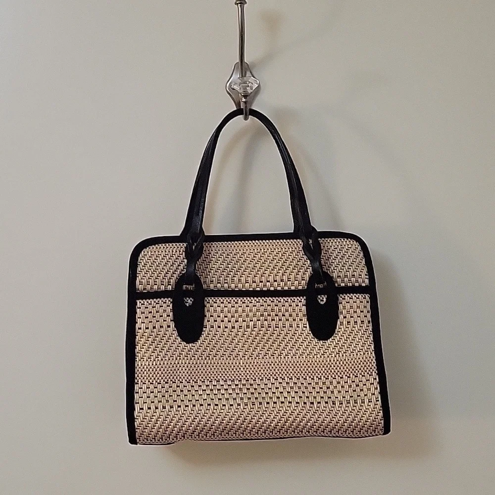 VTG MARLO Wicker Three Compartment Satchel Tote Bag